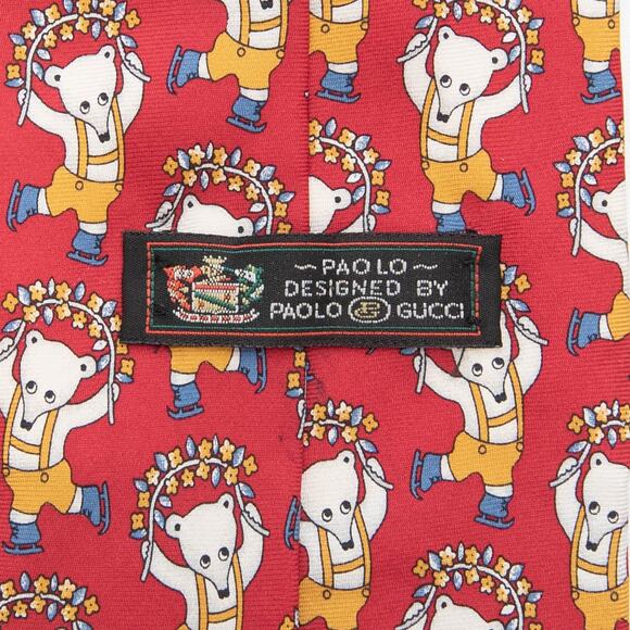 Paolo Gucci Designer 100% Silk Bear Chain Link Flag Neckties Neck Ties - Picture 5 of 12